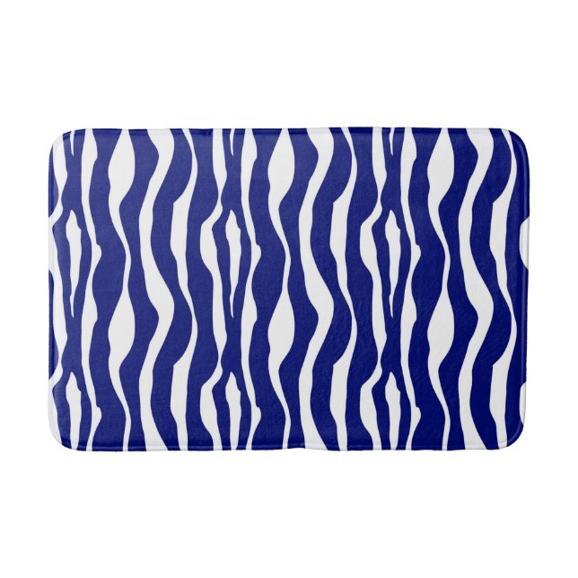 Zebra stripes - Dark Cobalt Blue and White Bath Mat (Front)