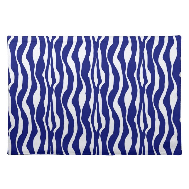 Zebra stripes - Dark Cobalt Blue and White Placemat (Front)