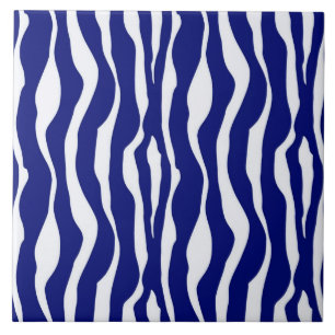 Zebra stripes - Dark Cobalt Blue and White Tile