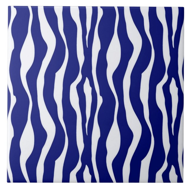 Zebra stripes - Dark Cobalt Blue and White Tile (Front)