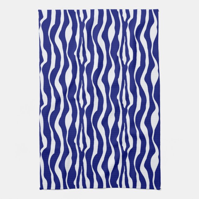 Zebra stripes - Dark Cobalt Blue and White Towel (Vertical)