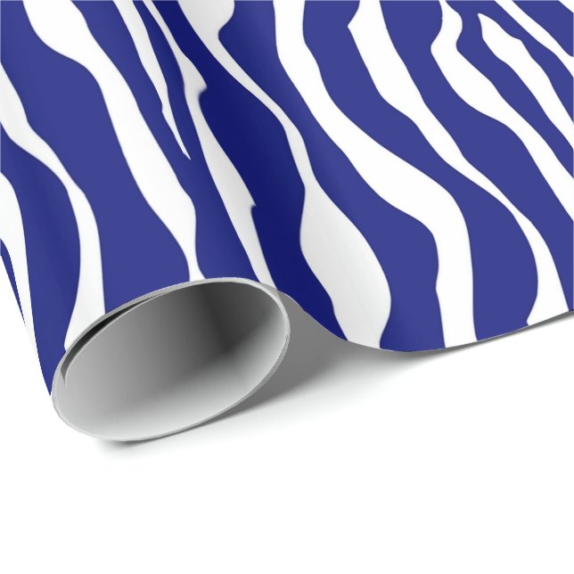 Zebra stripes - Dark Cobalt Blue and White Wrapping Paper (Roll Corner)