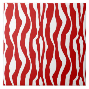 Zebra stripes - Deep Red and White Ceramic Tile