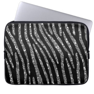 Zebra Stripes Elegance on Black Decor Laptop Sleeve