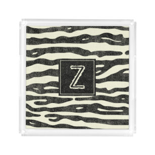 Zebra Stripes Elegant Monogram Animal Print Acrylic Tray
