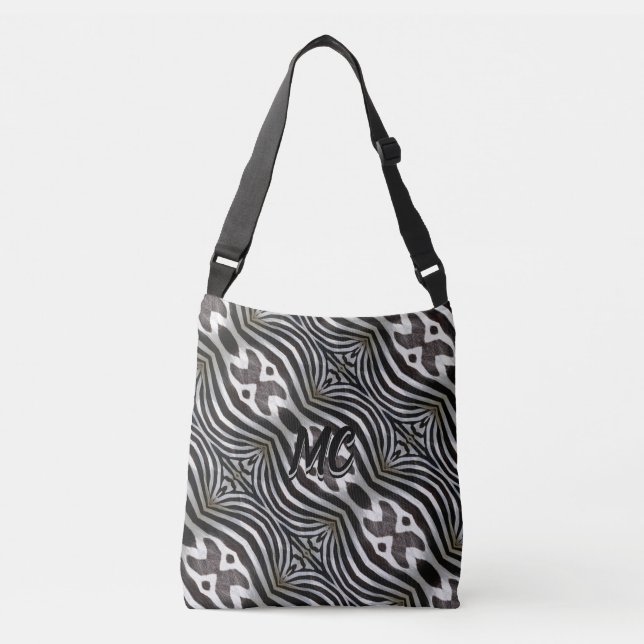 Zebra Stripes Elegant Pattern Monogrammed Crossbody Bag (Front)