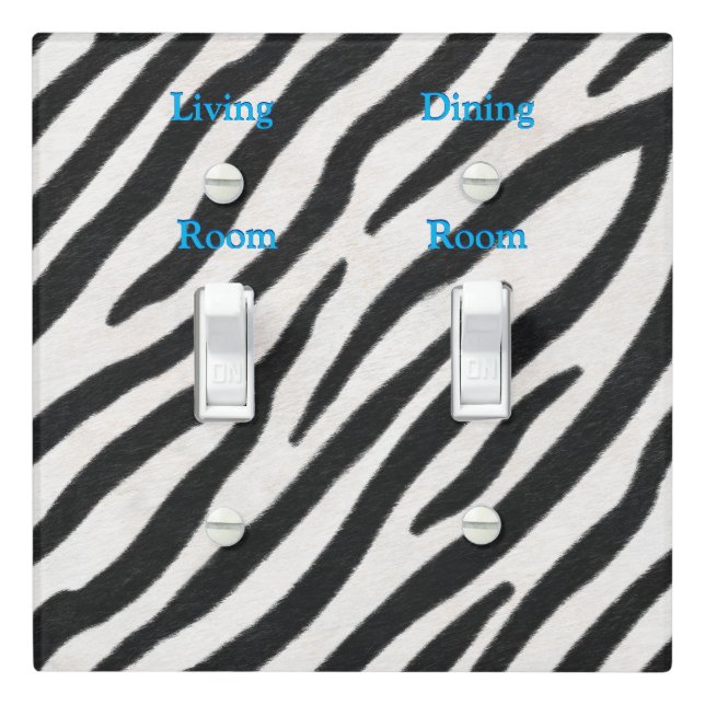 Zebra Stripes Exotic Animal Fur Print Custom Label Light Switch Cover (In Situ)