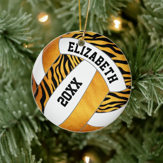 zebra stripes gold orange personalized volleyball ceramic ornament (Tree)