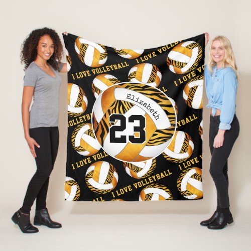 zebra stripes gold orange personalized volleyball fleece blanket