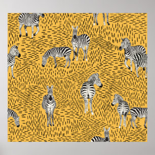 Zebra stripes: hand-drawn seamless background. poster