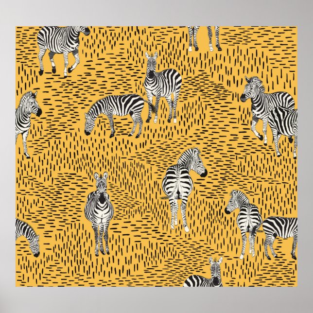 Zebra stripes: hand-drawn seamless background. poster (Front)