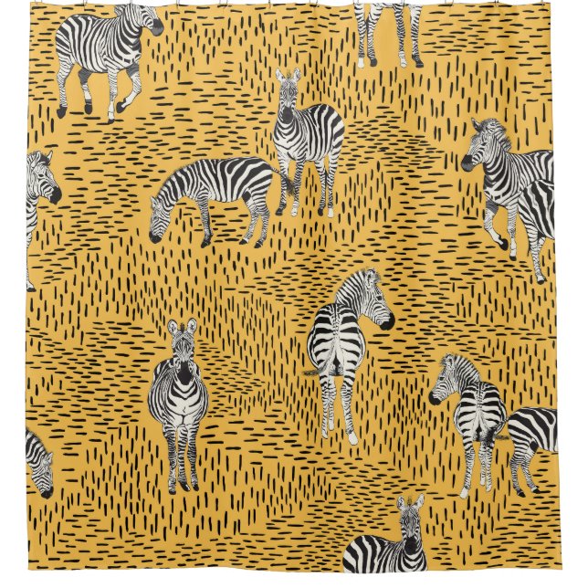 Zebra stripes: hand-drawn seamless background. shower curtain (Front)