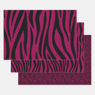Zebra Stripes in Black and Magenta Safari Print Wrapping Paper Sheets