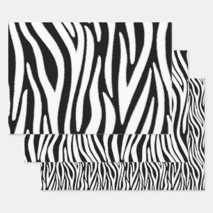 Zebra Stripes in Black and White Fur Effect Wrapping Paper Sheets