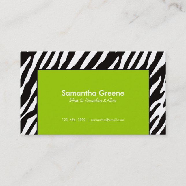 Zebra Stripes in Lime Mommy Calling Card (Front)