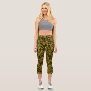 Zebra Stripes in Safari Black and Brown  Capri Leggings