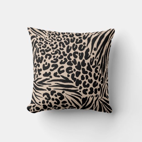 Zebra Stripes Leopard Beige Black Wild Animal  Throw Pillow