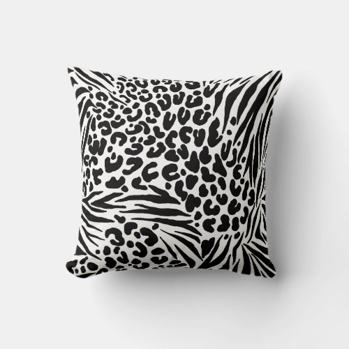 Zebra Stripes Leopard Black and White Wild Animal Throw Pillow