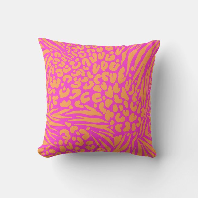 Zebra Stripes Leopard Pink Orange Wild Animal Throw Pillow (Front)