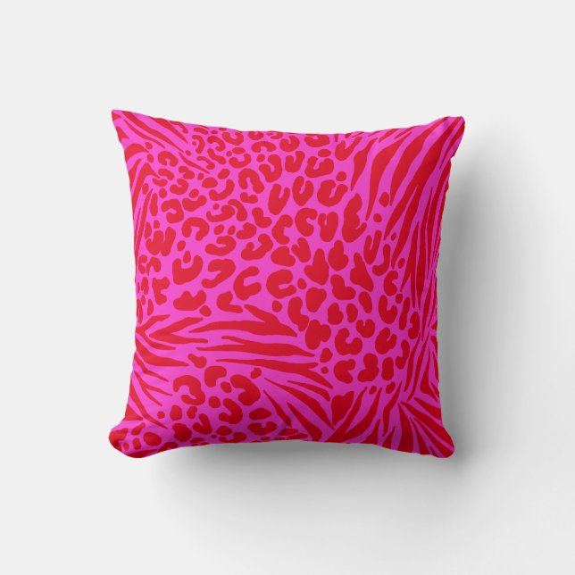 Zebra Stripes Leopard Pink Red Wild Animal Throw Pillow (Front)