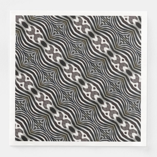 Zebra Stripes Mirror Pattern Black and White Paper Dinner Napkins (Front)