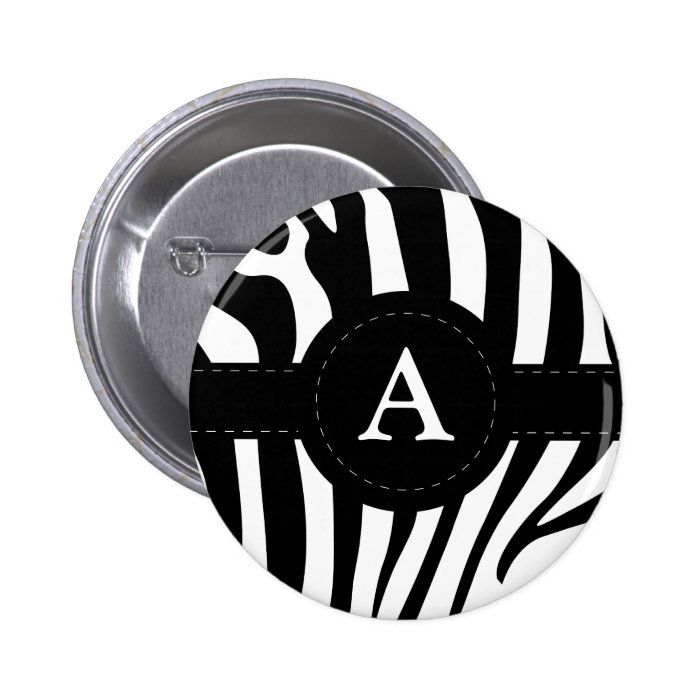 Zebra stripes monogram initial A custom Buttons