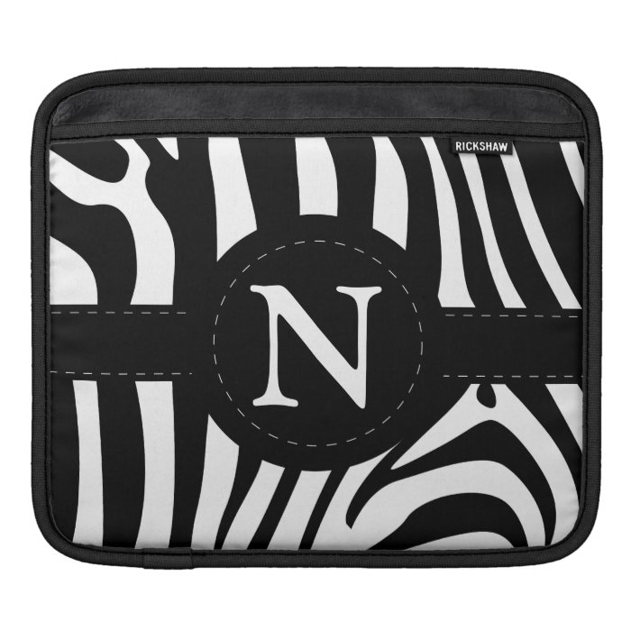 Zebra stripes monogram initial letter N, gift Sleeve For iPads
