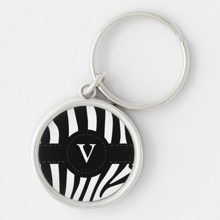 Zebra stripes monogram initial V custom Key Chain