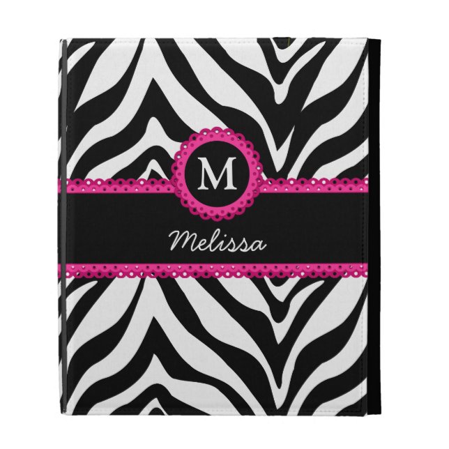 Zebra Stripes Monogram Name iPad Folio Cover (Front)