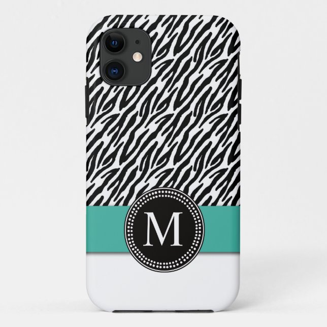 Zebra Stripes Monogram Turquoise iPhone 5 Case (Back)