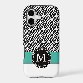 Zebra Stripes Monogram Turquoise iPhone 5 Case