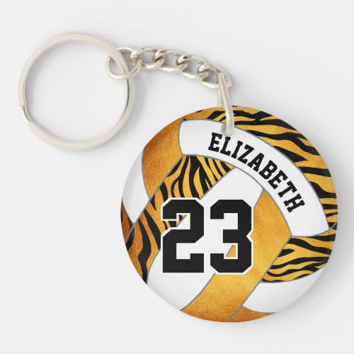 zebra stripes on gold girls volleyball keychain