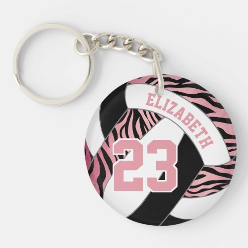 zebra stripes on pink girls volleyball keychain