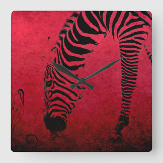 Zebra Stripes on Red Square Wall Clock