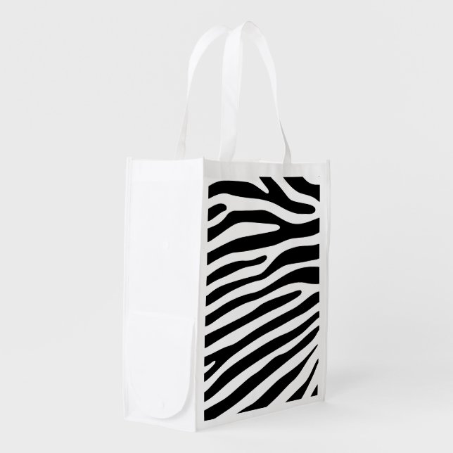 Zebra stripes pattern black & white + your ideas grocery bag (Front Side)