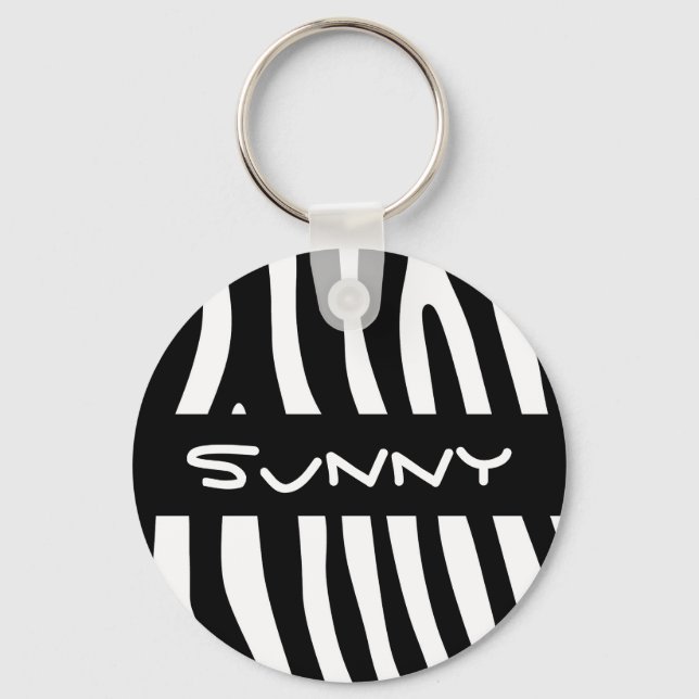Zebra stripes pattern black & white + your ideas keychain (Front)