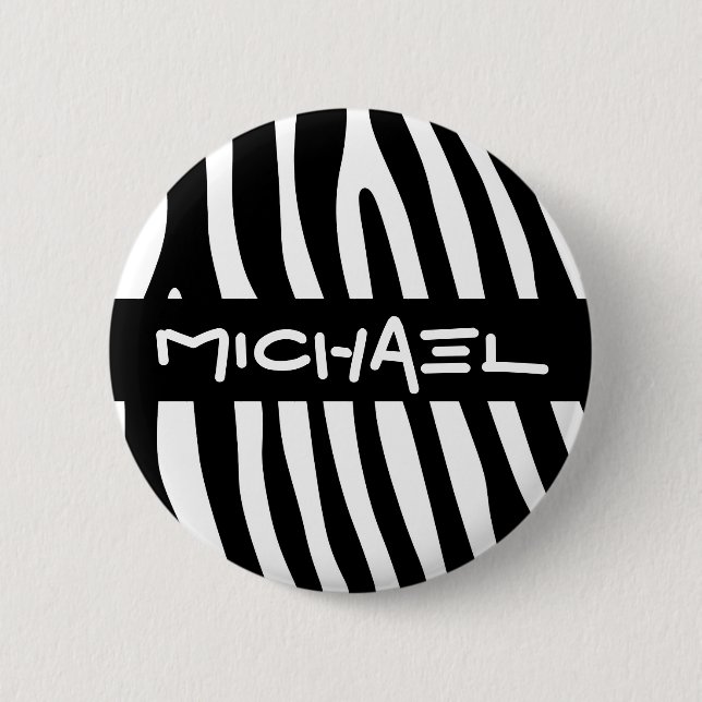 Zebra stripes pattern black & white + your ideas pinback button (Front)