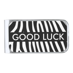 Zebra stripes pattern black & white + your ideas silver finish money clip