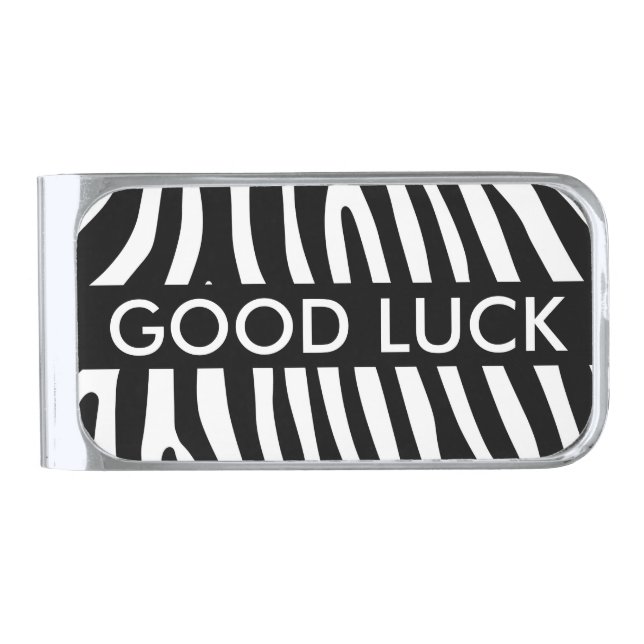 Zebra stripes pattern black & white + your ideas silver finish money clip (Front)