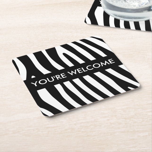 Zebra stripes pattern black & white + your ideas square paper coaster (Angled)