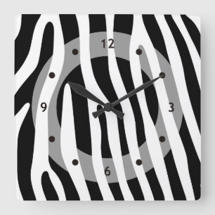 Zebra stripes pattern black & white + your ideas square wall clock