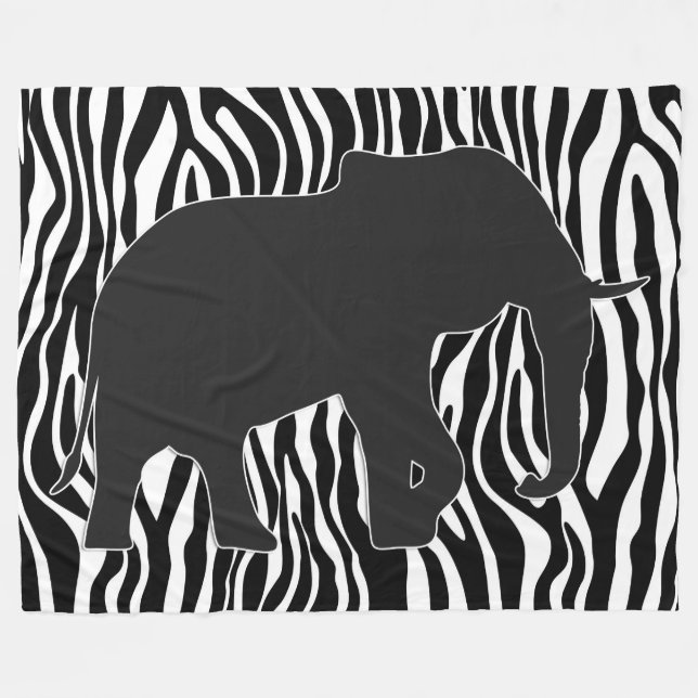 Zebra Stripes Pattern with Elephant + your ideas Fleece Blanket (Front (Horizontal))
