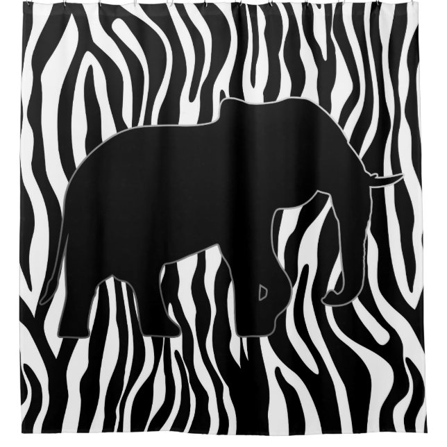 Zebra Stripes Pattern with Elephant + your ideas Shower Curtain (Front)