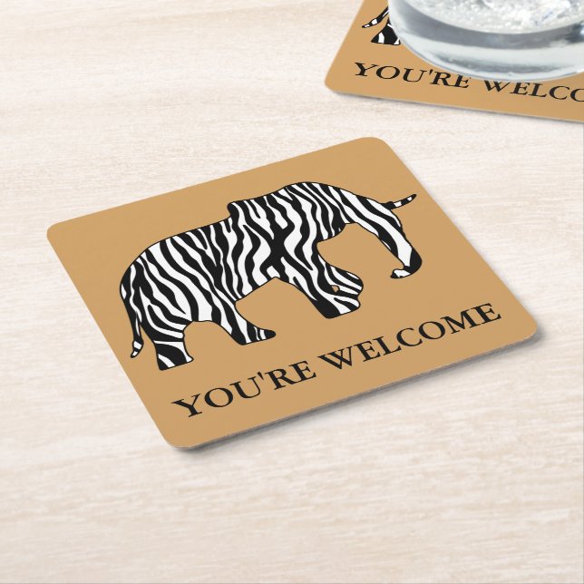 Zebra Stripes Pattern with Elephant + your ideas Square Paper Coaster (Angled)