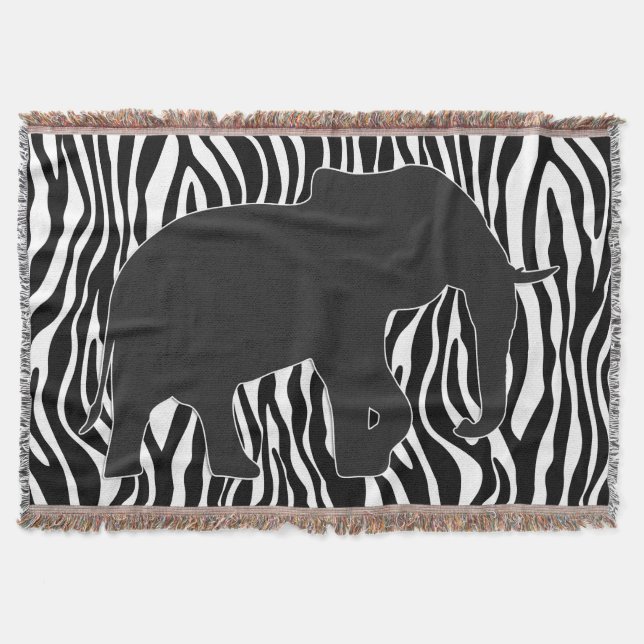 Zebra Stripes Pattern with Elephant + your ideas Throw Blanket (Front)