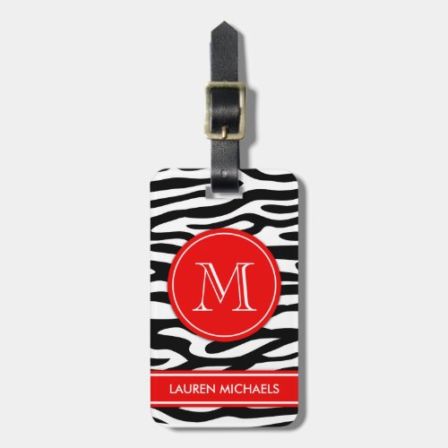 Zebra stripes personalised name monogram luggage tag