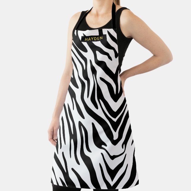 Zebra Stripes Personalize Black Apron (Insitu)