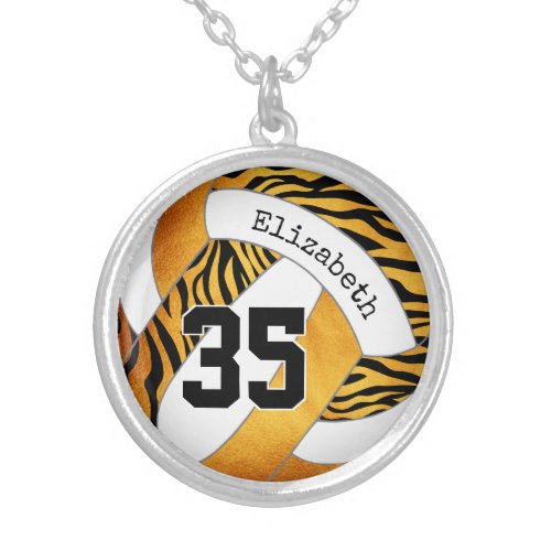 zebra stripes personalized volleyball silver plated necklace