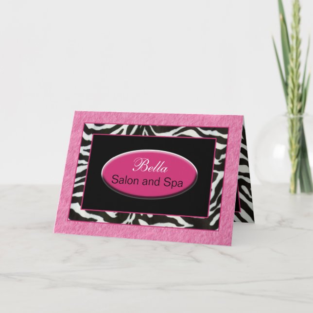 zebra stripes pink & black Chic Business Thank You Card (Front)