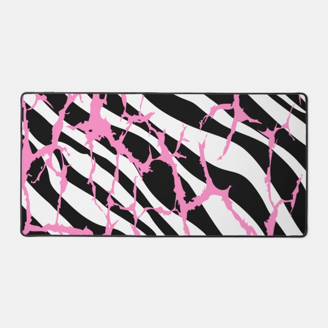 Zebra Stripes Pink Grunge Modern Canvas Art Desk Mat (Front)